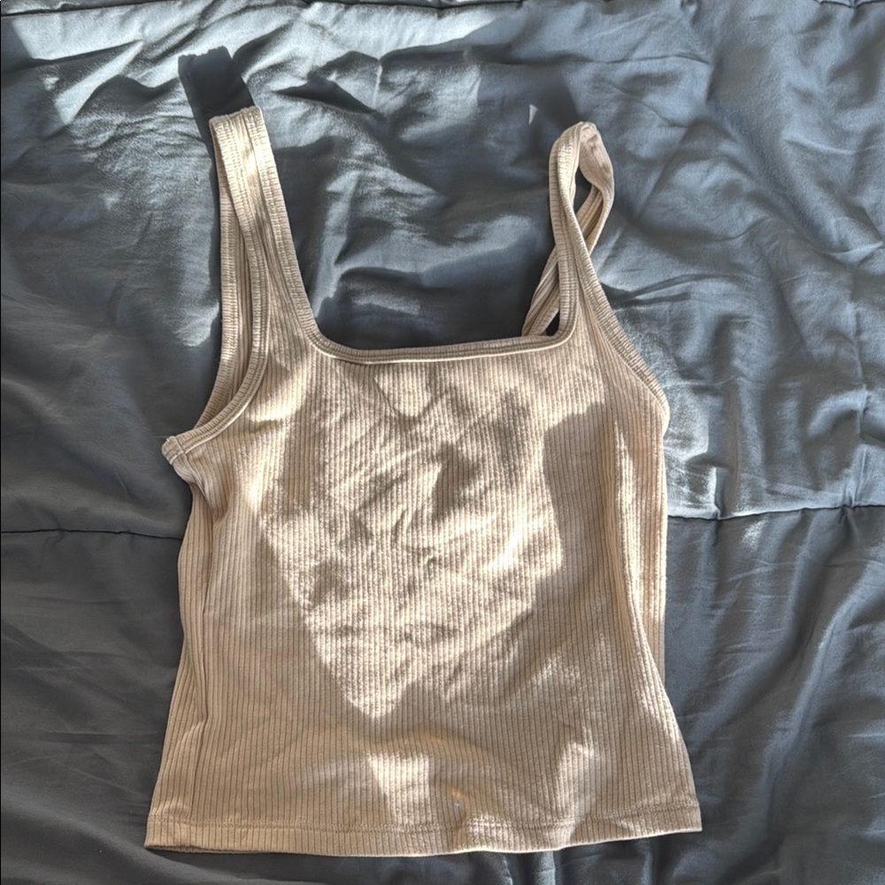Aeropostale Light Beige Ribbed Tank Top Work Once